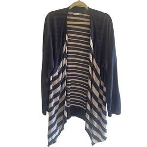 J Jill Navy White Striped Long Sleeve Linen Blend Cardigan Kimono Plus Size 1X